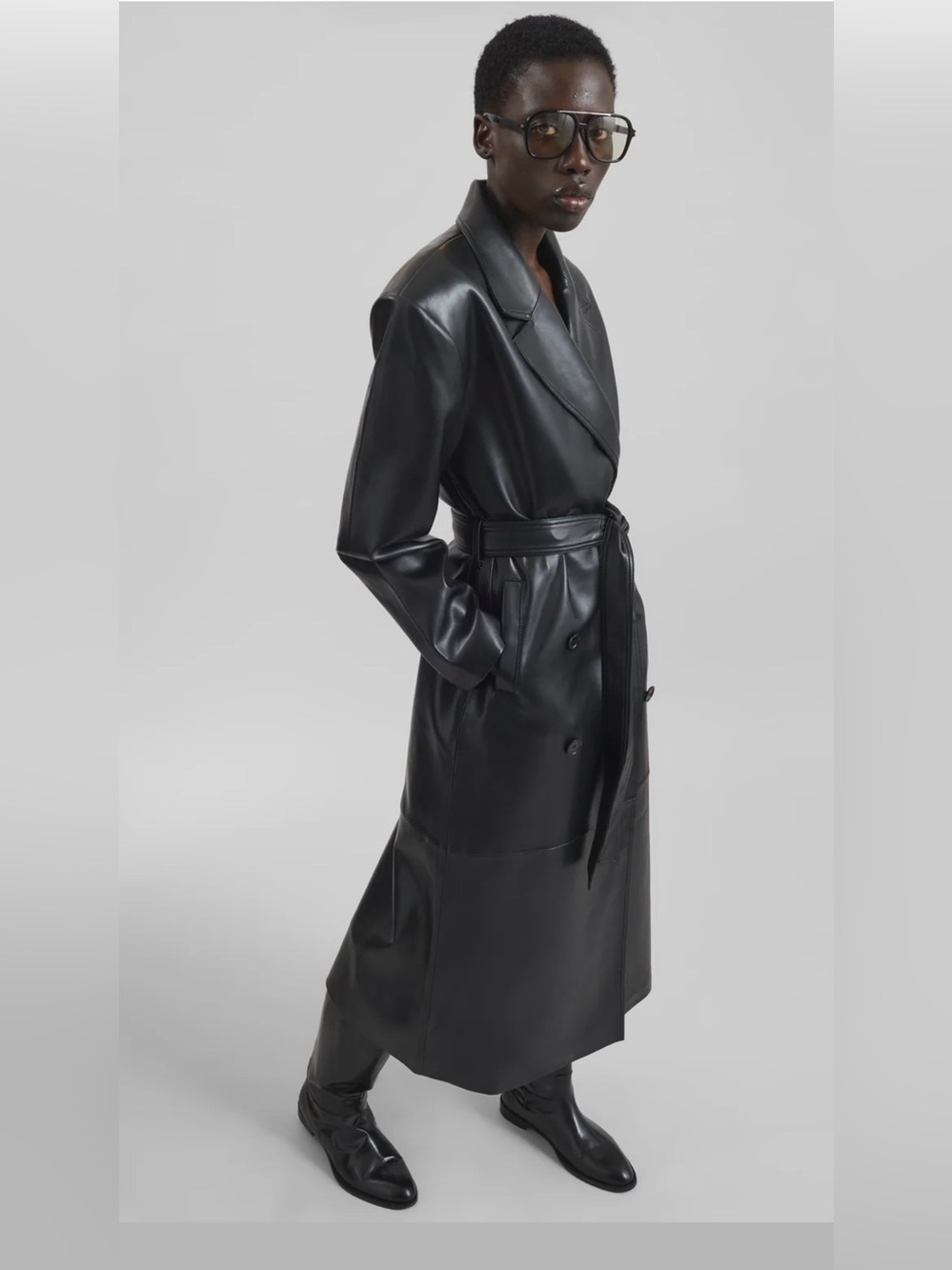NWT!! The Frankie Shop Tina Faux Leather Trench XXS in Black